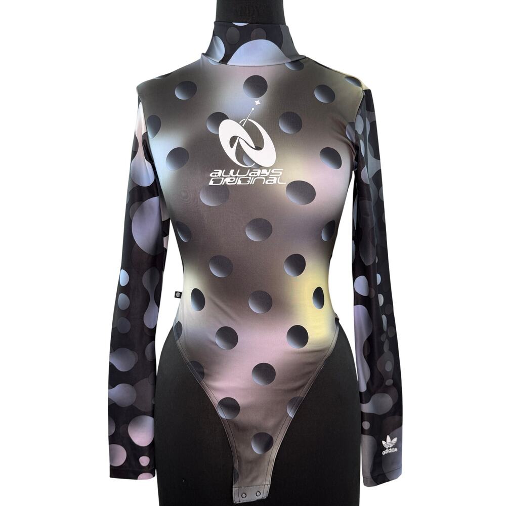 ADIDAS Multi Bodysuit Polka Dot Unique Mock Neck Long Sleeve Size X-Small XS